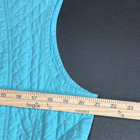 Talbots Quilted Vest Teal Blue Mandarin Collar Snap Front Pockets Women's Size L - Picture 5 of 7